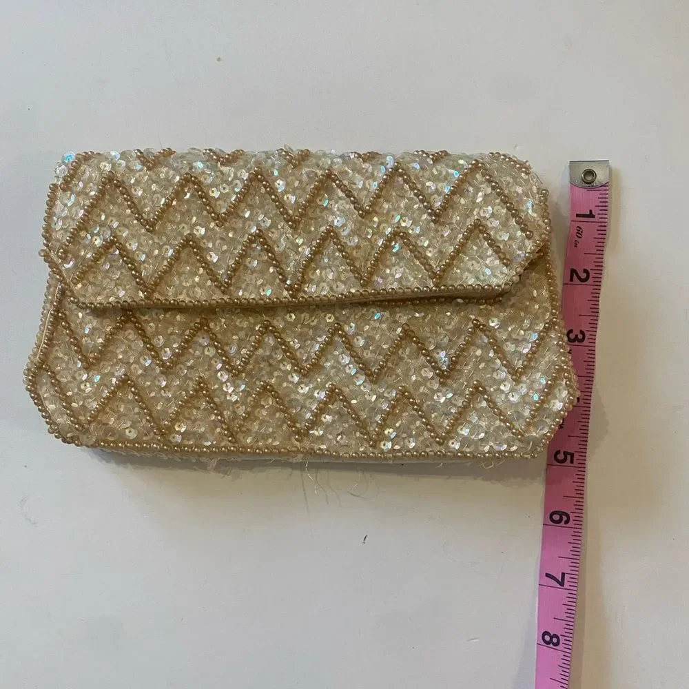 JILL Empress VINTAGE Beaded Clutch Cream